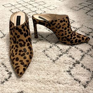 Steven By Steve Madden Calf Hair Leopard Animal Print Mules